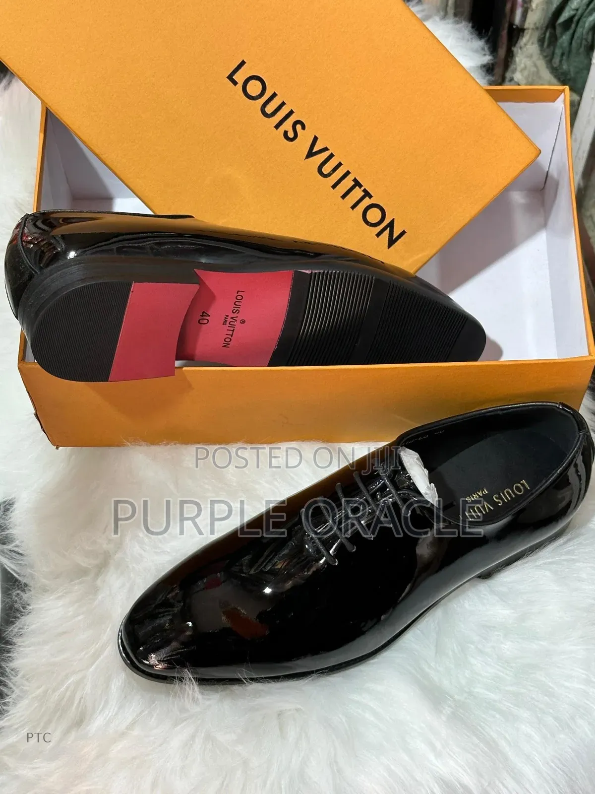 Louis Vuitton Black Patent Leather Oxford Shoes.