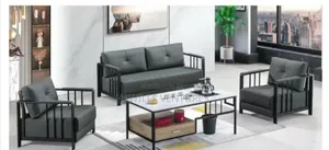 5 Seater Office Sofa Set With Black Leather Cushion.