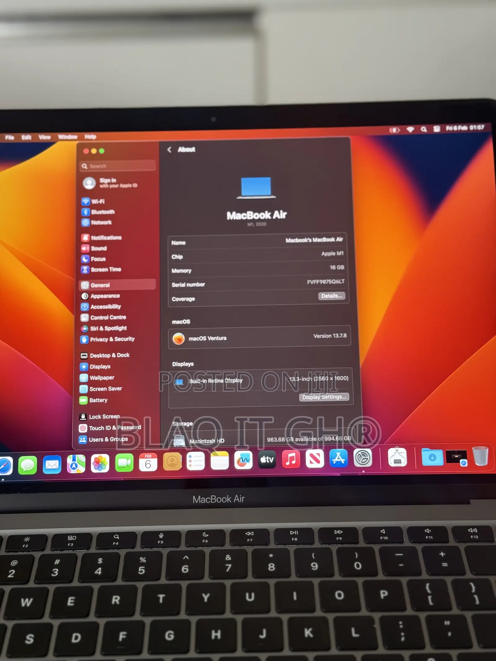 Laptop Apple MacBook Air 2020 16GB Apple M1 SSD 1T
