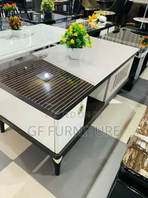 Modern High-Gloss White and Brown Coffee Table