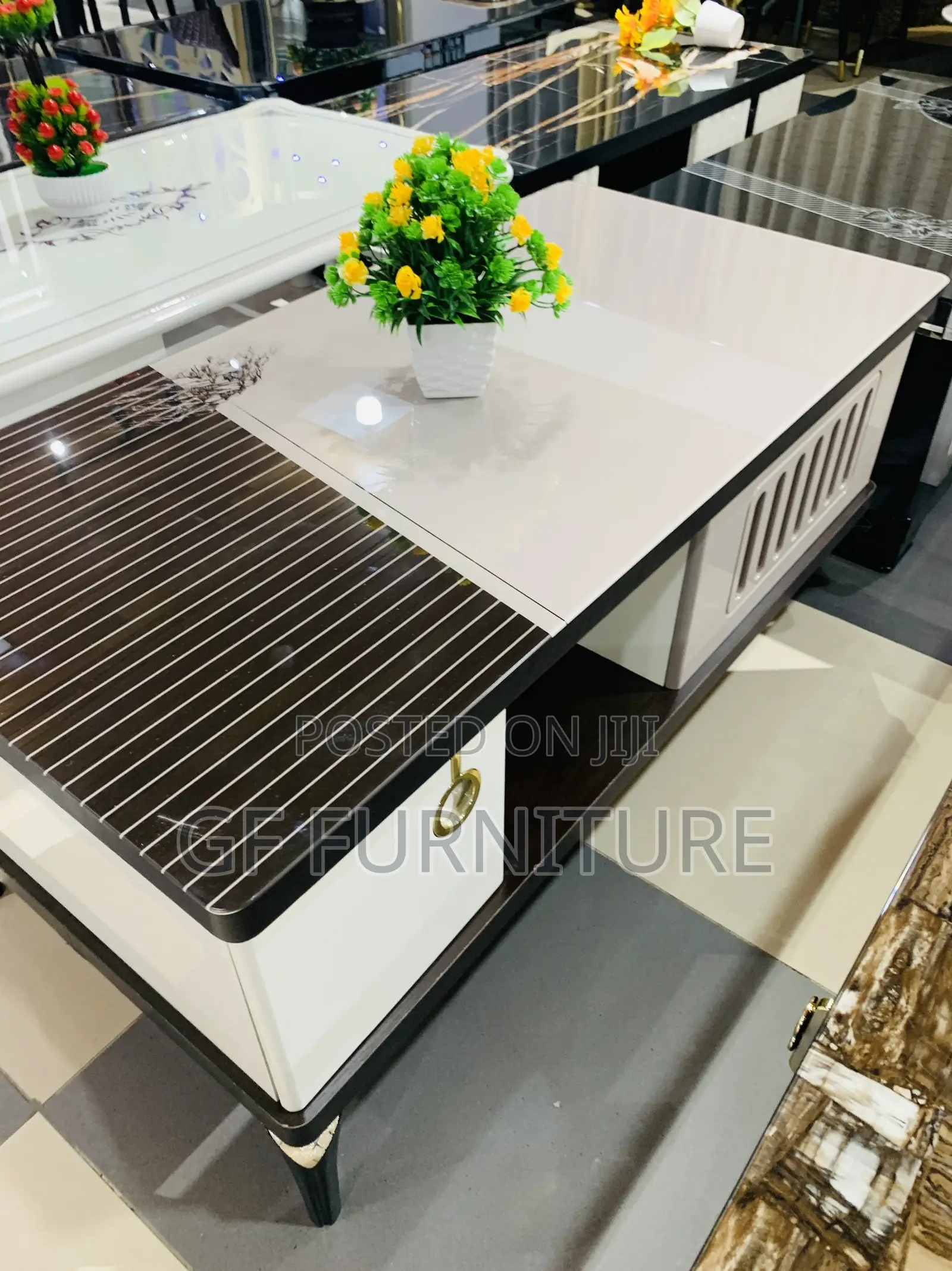 Modern High-Gloss White and Brown Coffee Table
