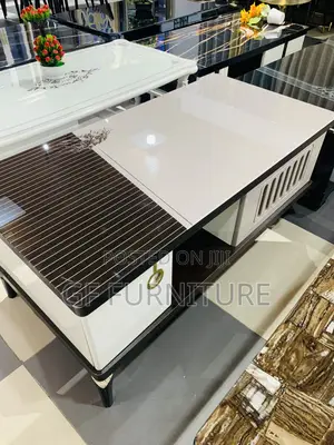 Modern High-Gloss White and Brown Coffee Table