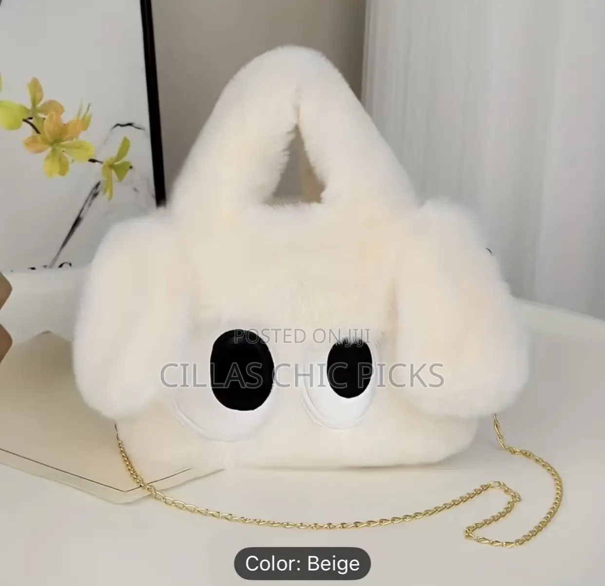 Women' Plush Puppy Dog Crossbody Bag With Detachable Chain Strap Clo