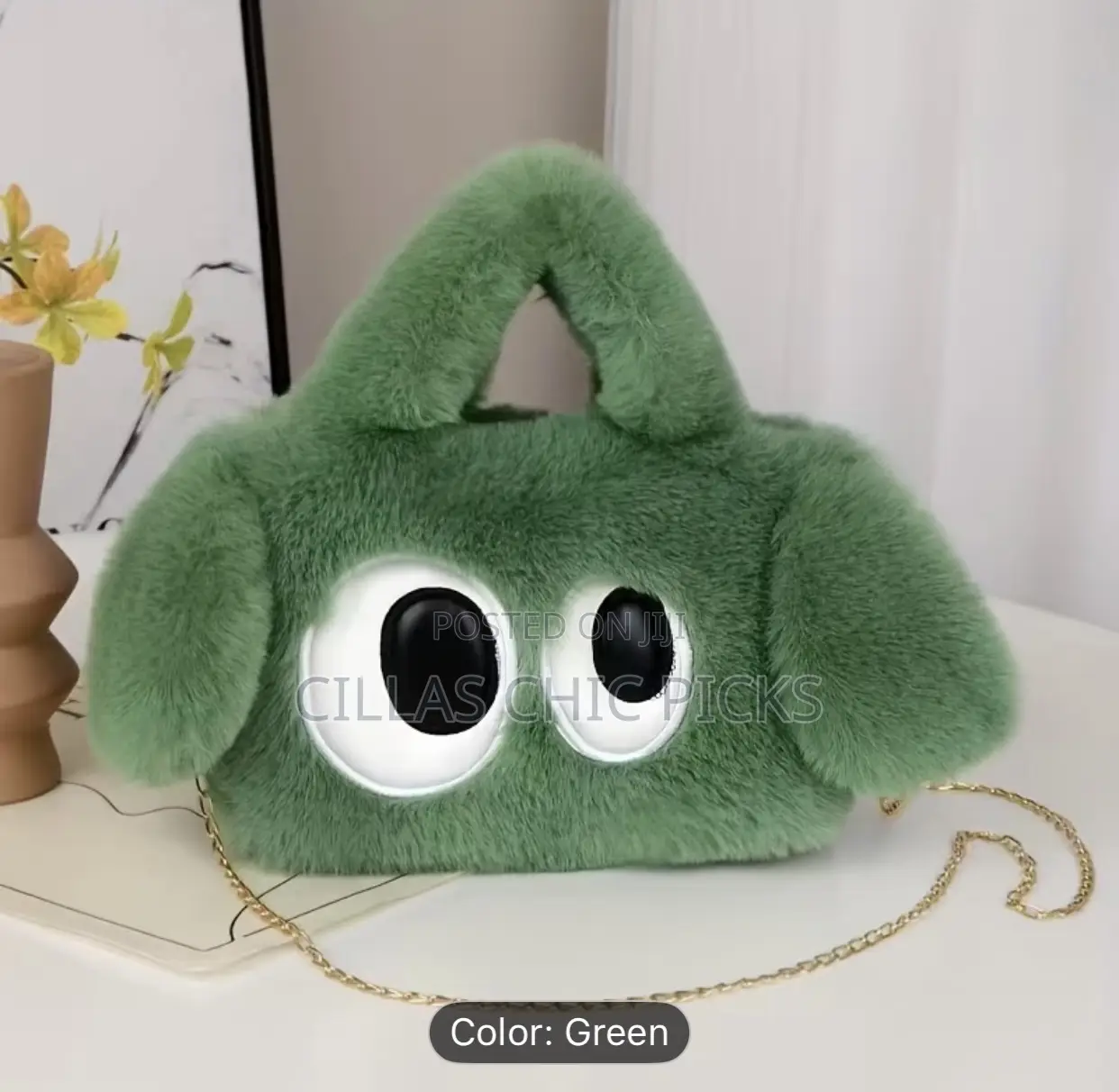 Women' Plush Puppy Dog Crossbody Bag With Detachable Chain Strap Clo