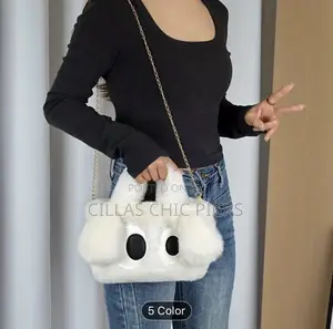 Women' Plush Puppy Dog Crossbody Bag With Detachable Chain Strap Clo
