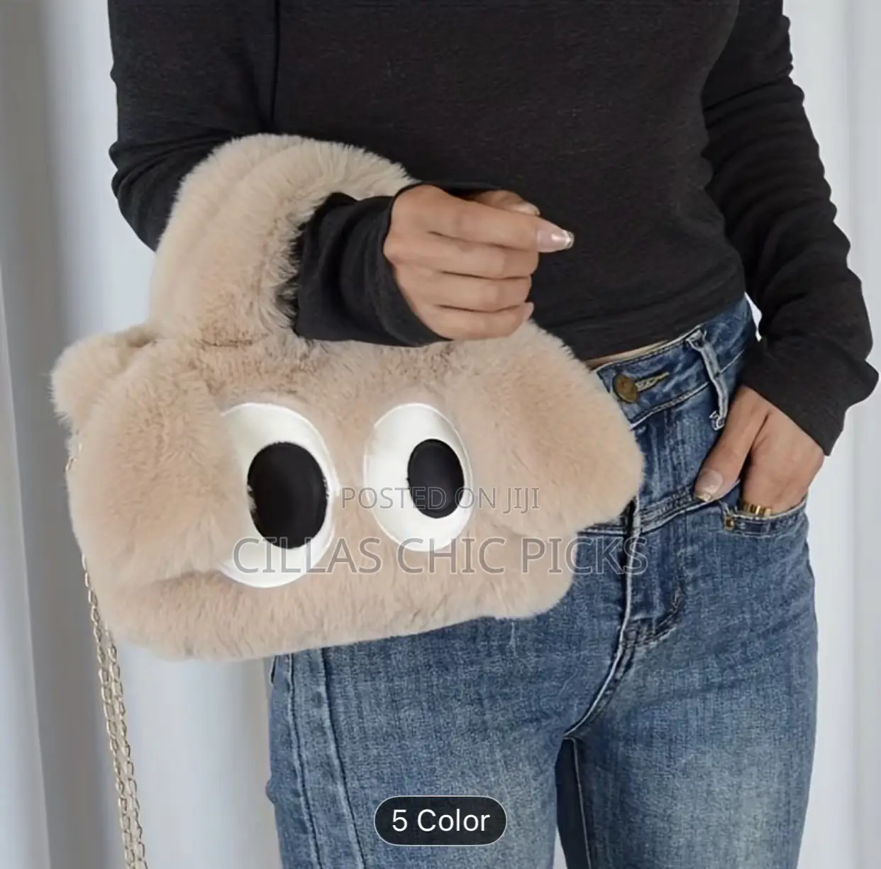 Women' Plush Puppy Dog Crossbody Bag With Detachable Chain Strap Clo