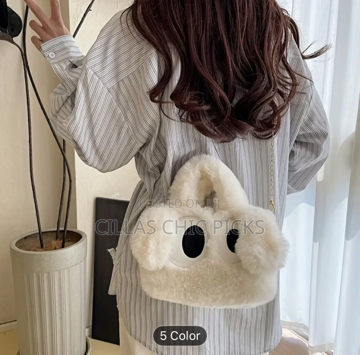 Women' Plush Puppy Dog Crossbody Bag With Detachable Chain Strap Clo