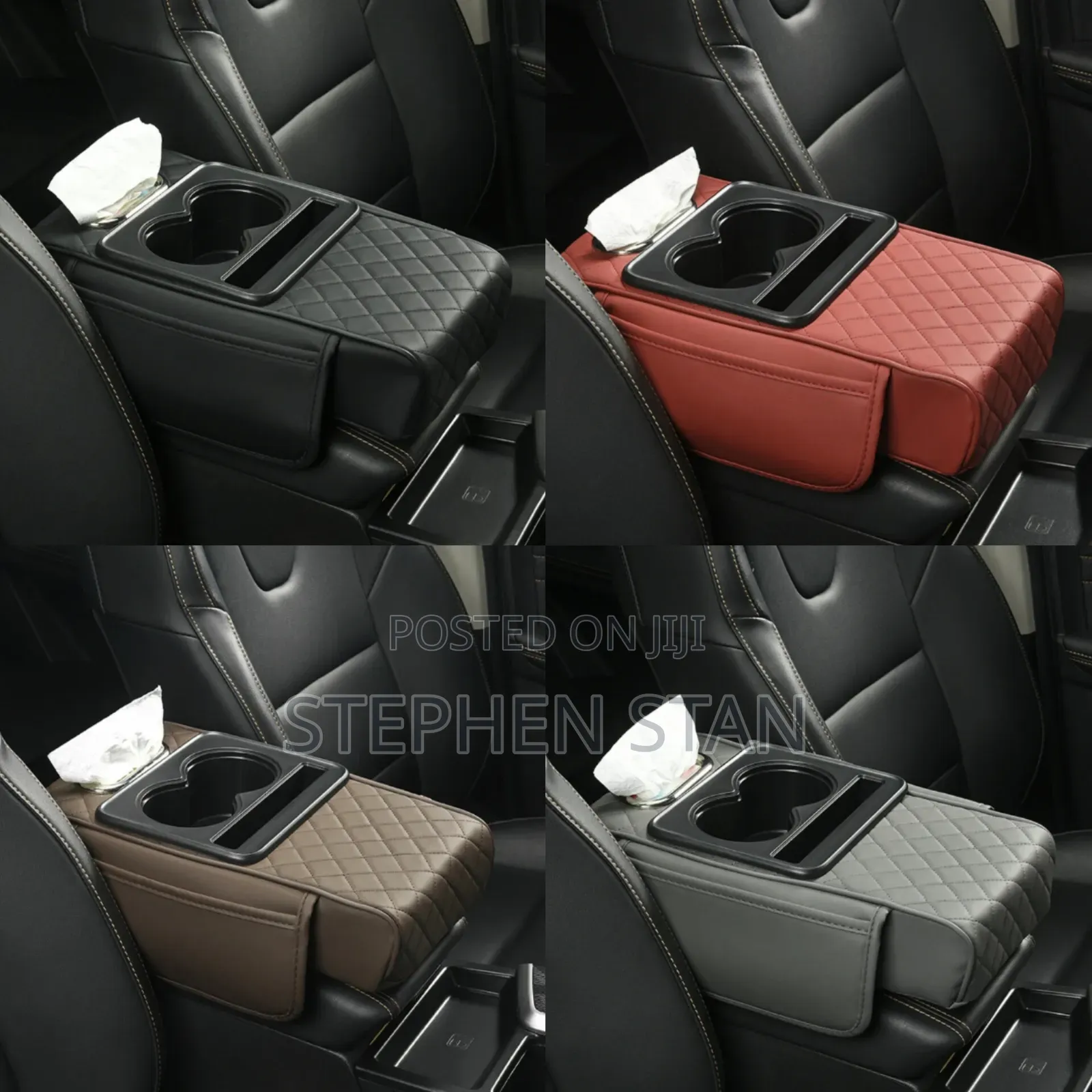 Premium Leather Car Armrest Console With Dual Cup Holder