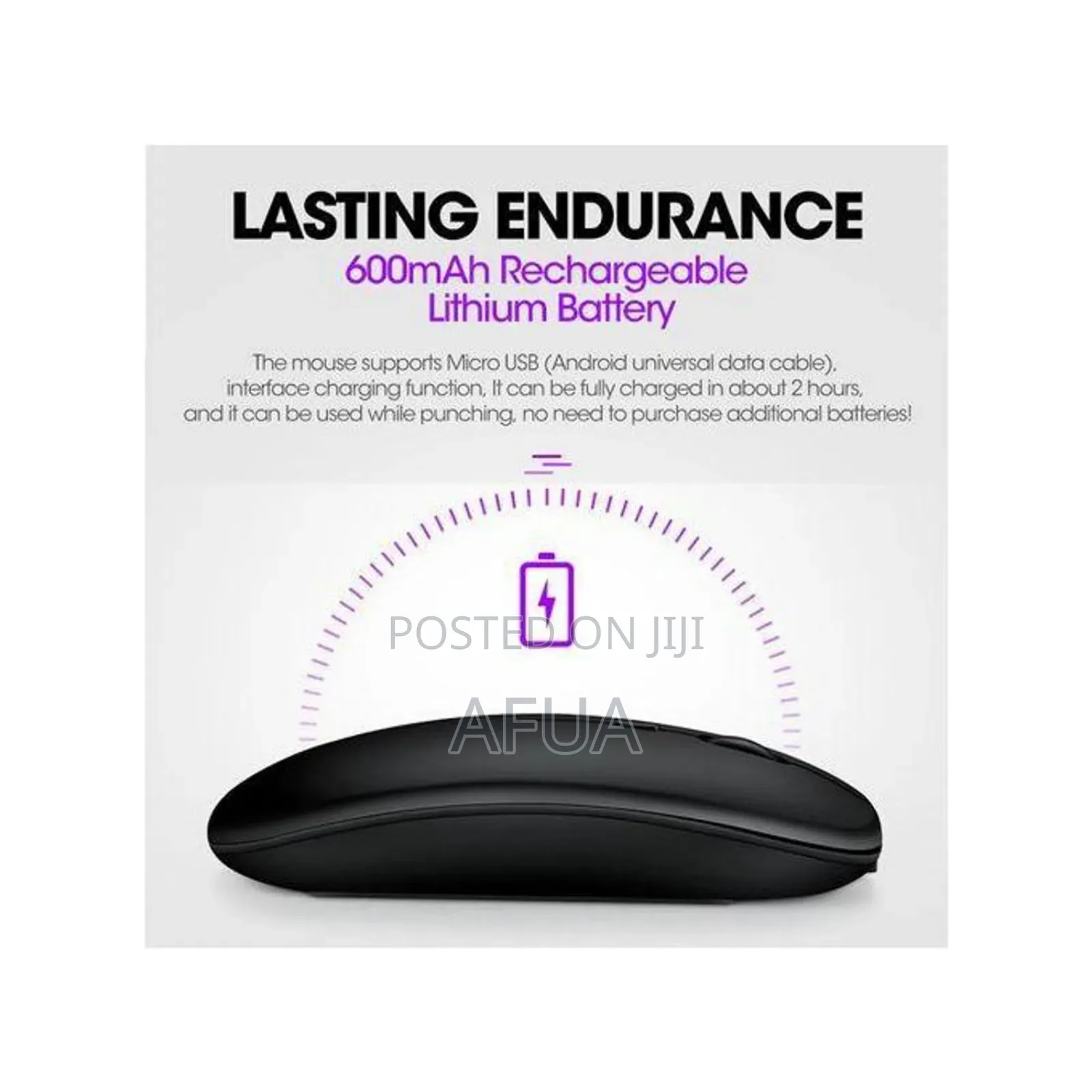 Optical Wireless Mouse Rechargeable Slim Game Mice - Black