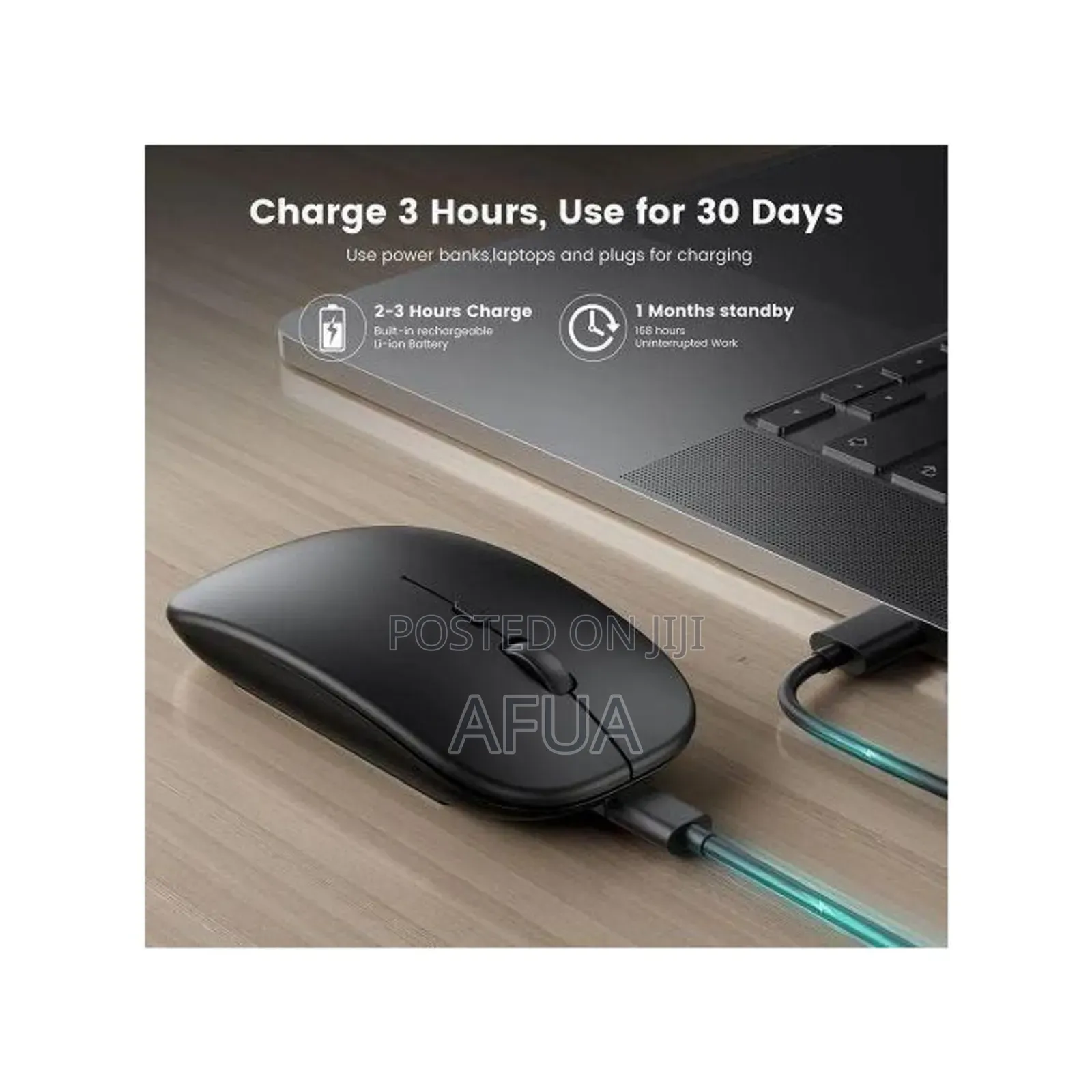 Optical Wireless Mouse Rechargeable Slim Game Mice - Black