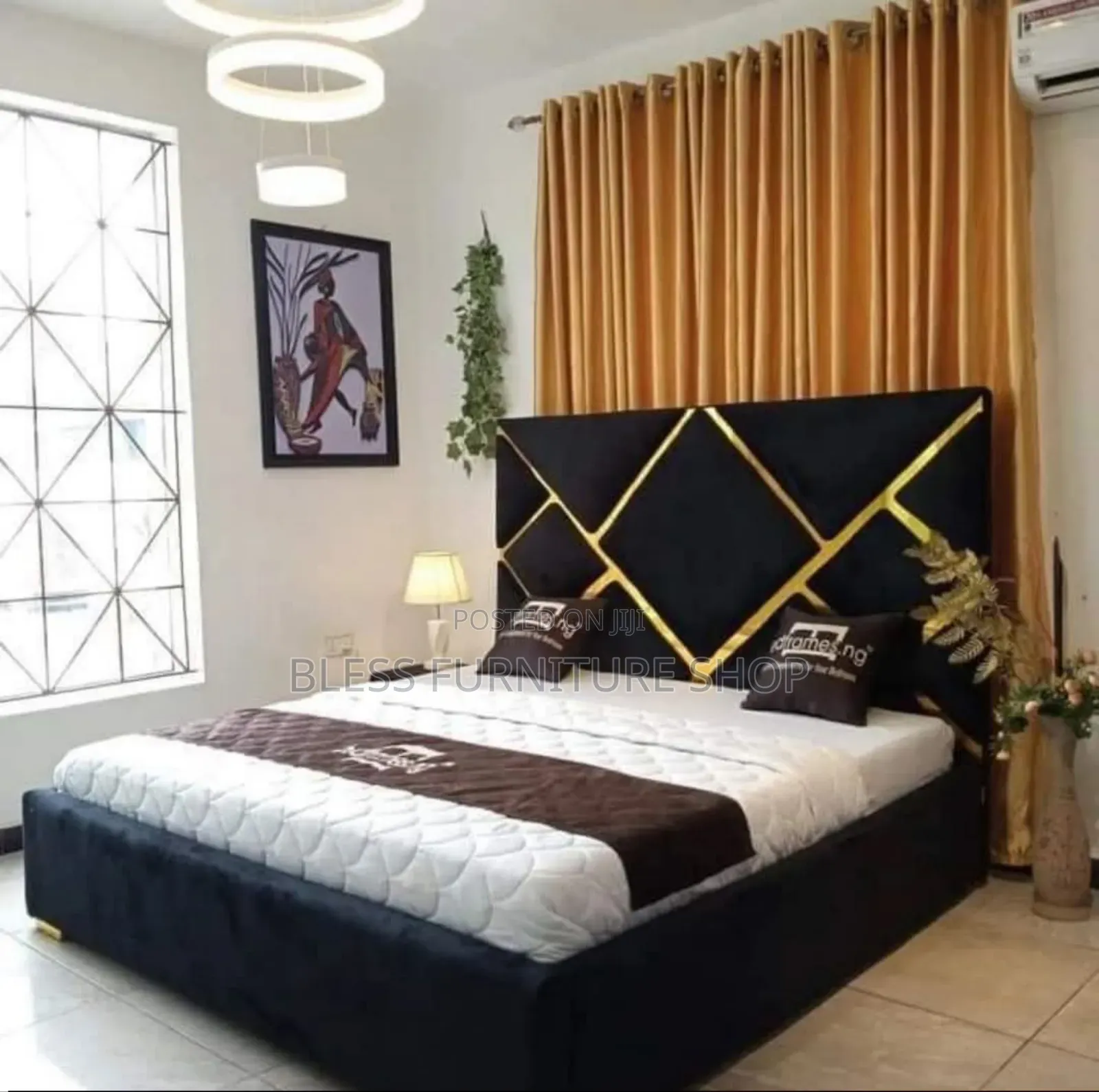 Royal Black and Gold Queen Size Bed Frame
