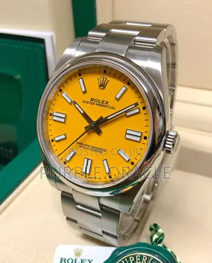 Rolex Oyster Pepertual 41mm Silver Yellow Dial Watch
