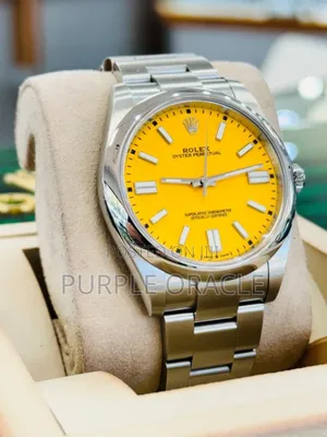 Rolex Oyster Pepertual 41mm Silver Yellow Dial Watch