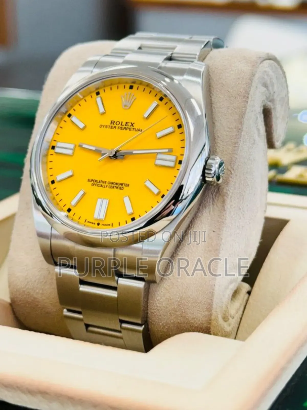 Rolex Oyster Pepertual 41mm Silver Yellow Dial Watch