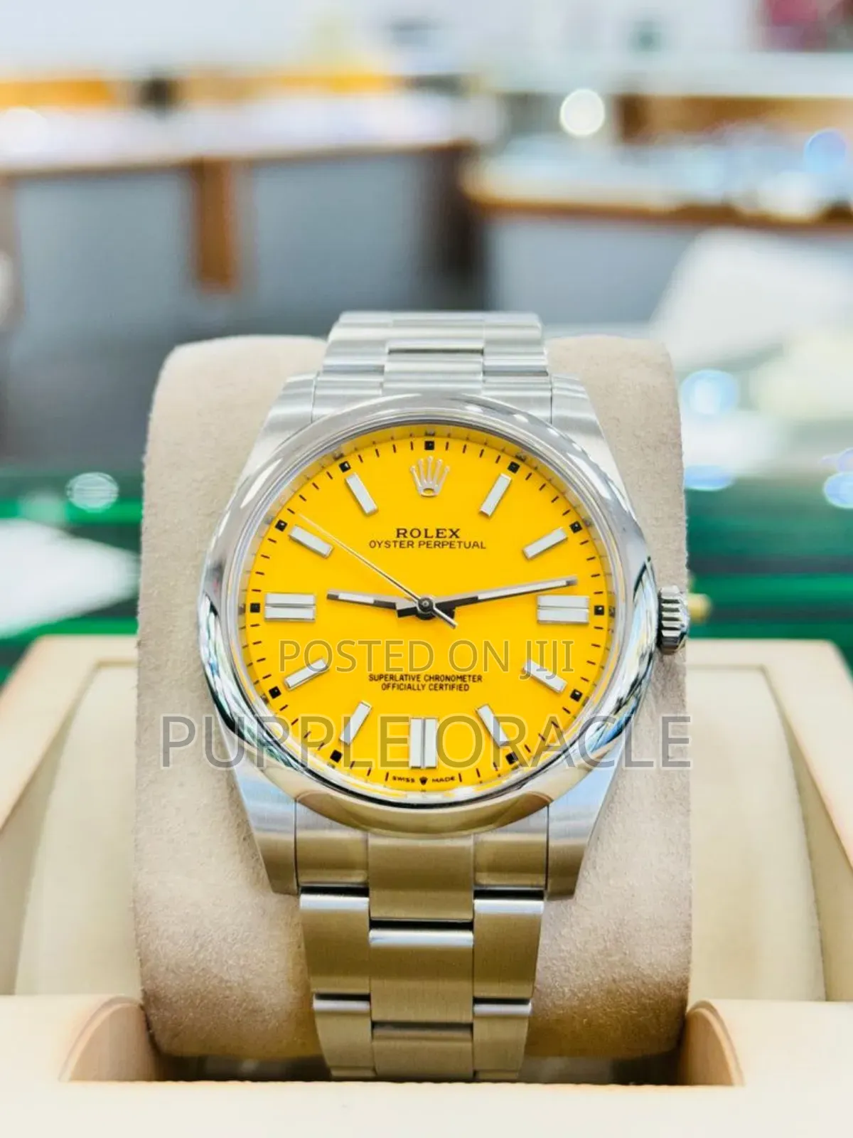 Rolex Oyster Pepertual 41mm Silver Yellow Dial Watch
