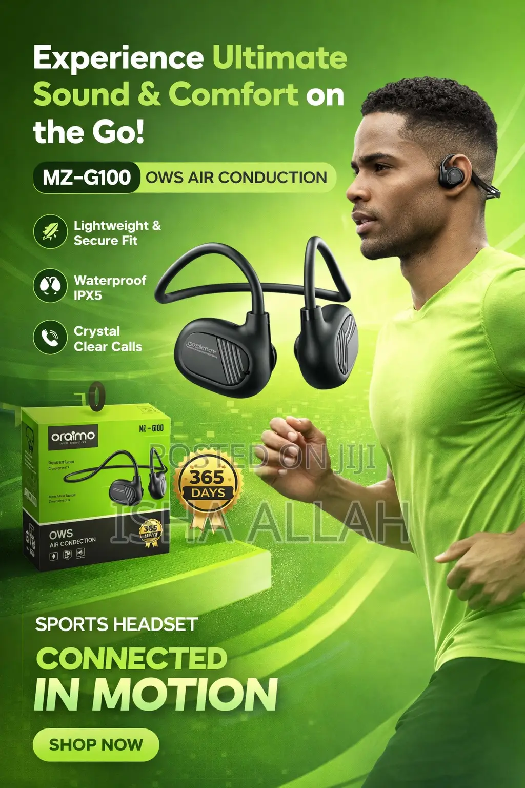 Oraimo Mz-G100 Sportflow Wireless Headset Move Free. Stay Connected.