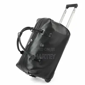 Premium Leather Rolling Travel Duffel With Retractable Handle