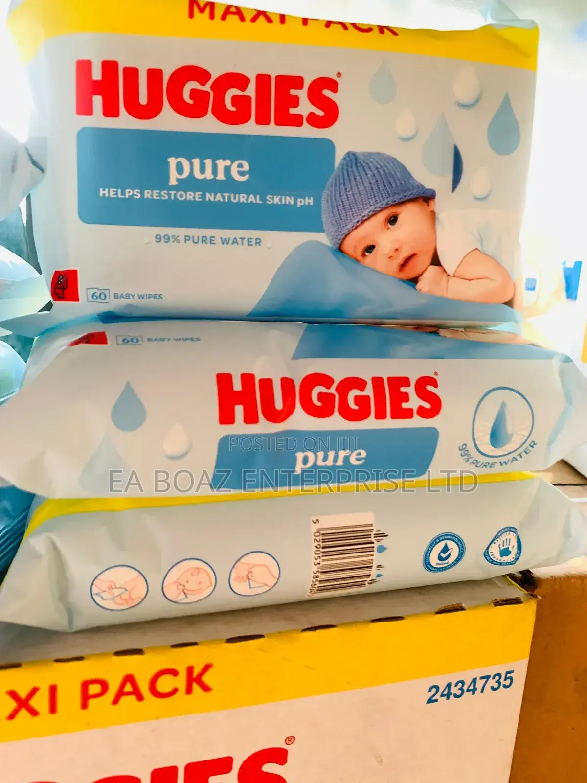 Huggies Pure Baby Wipes Maxi Pack (12×60 Wipes)
