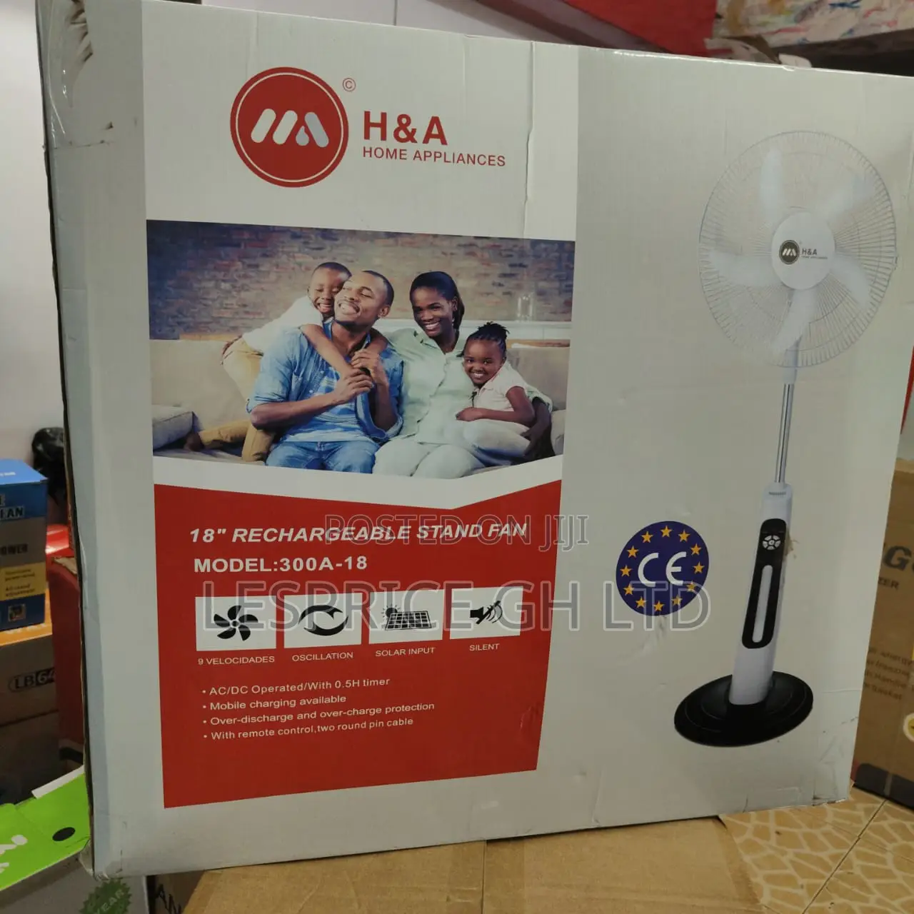 H&A Rechargeable Standing Fan - 18"