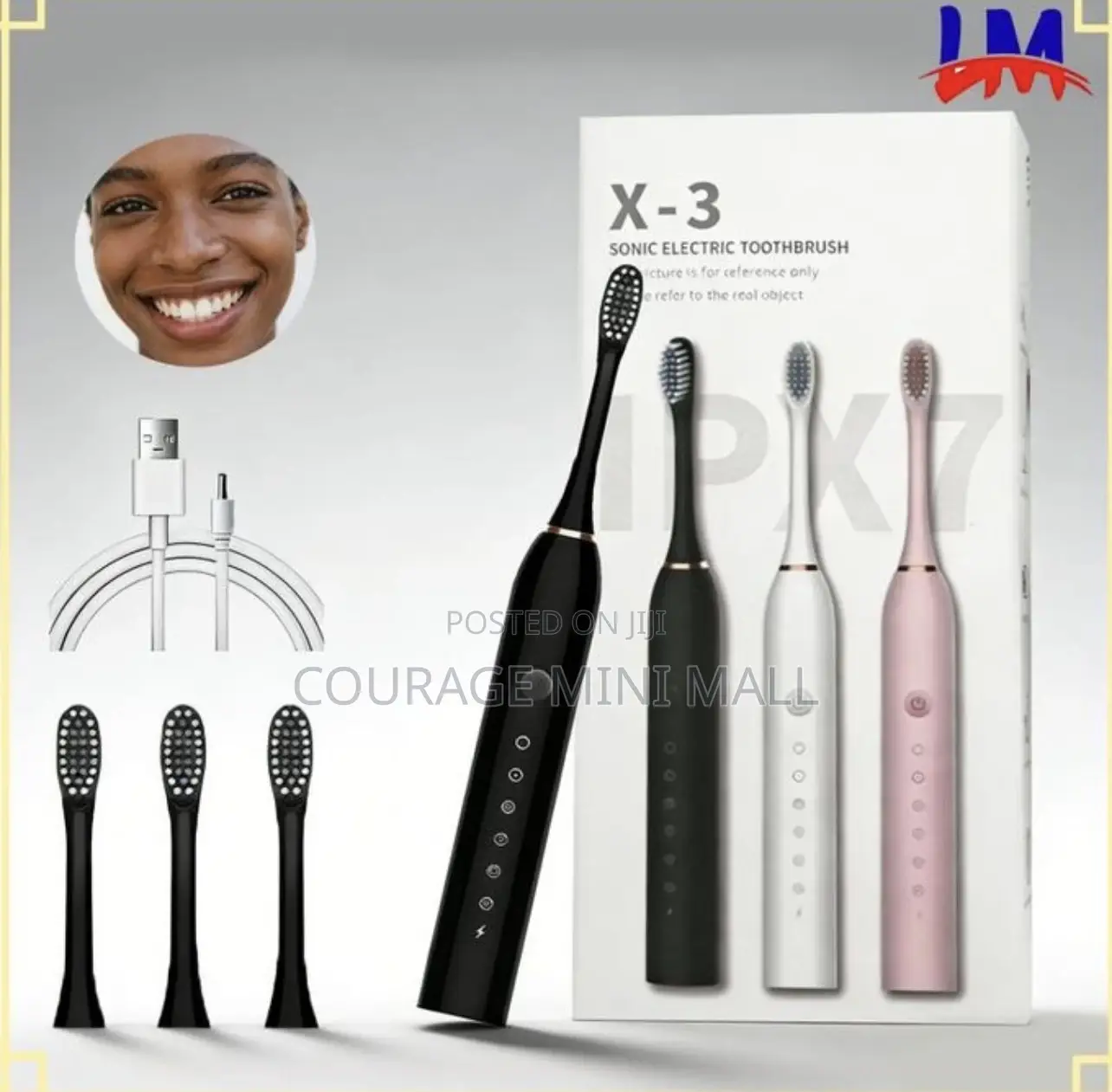 Waterproof Electric Toothbrush + 4 Brush Heads - Black