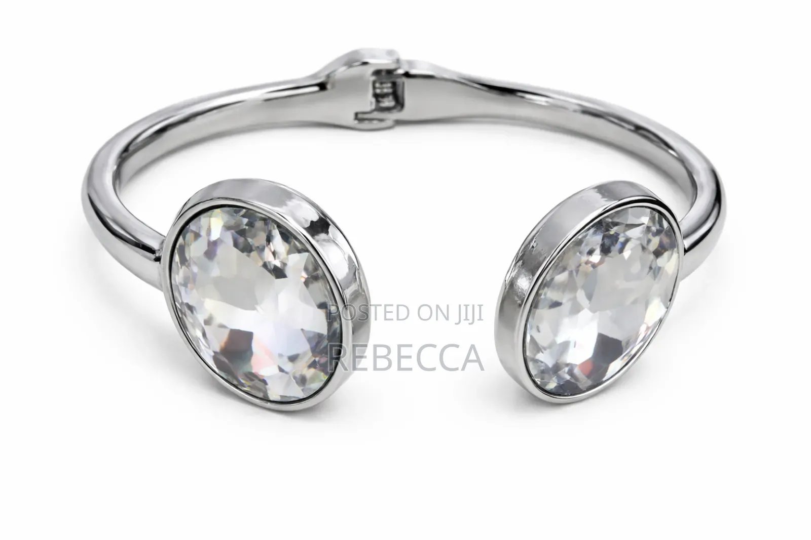 An Open Cuff Bangle Bracelet With Clear Crystal (Glass) Stones
