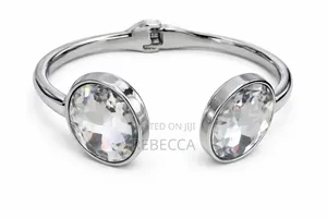 An Open Cuff Bangle Bracelet With Clear Crystal (Glass) Stones