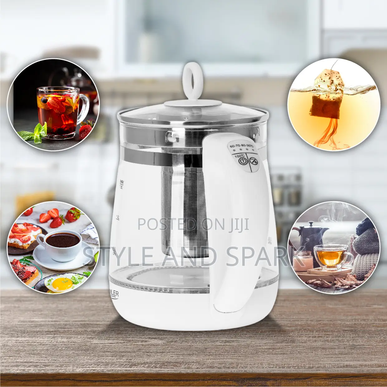 Adler White Kettle Glass 1.5l - With Temp. Control and Tea Infuser