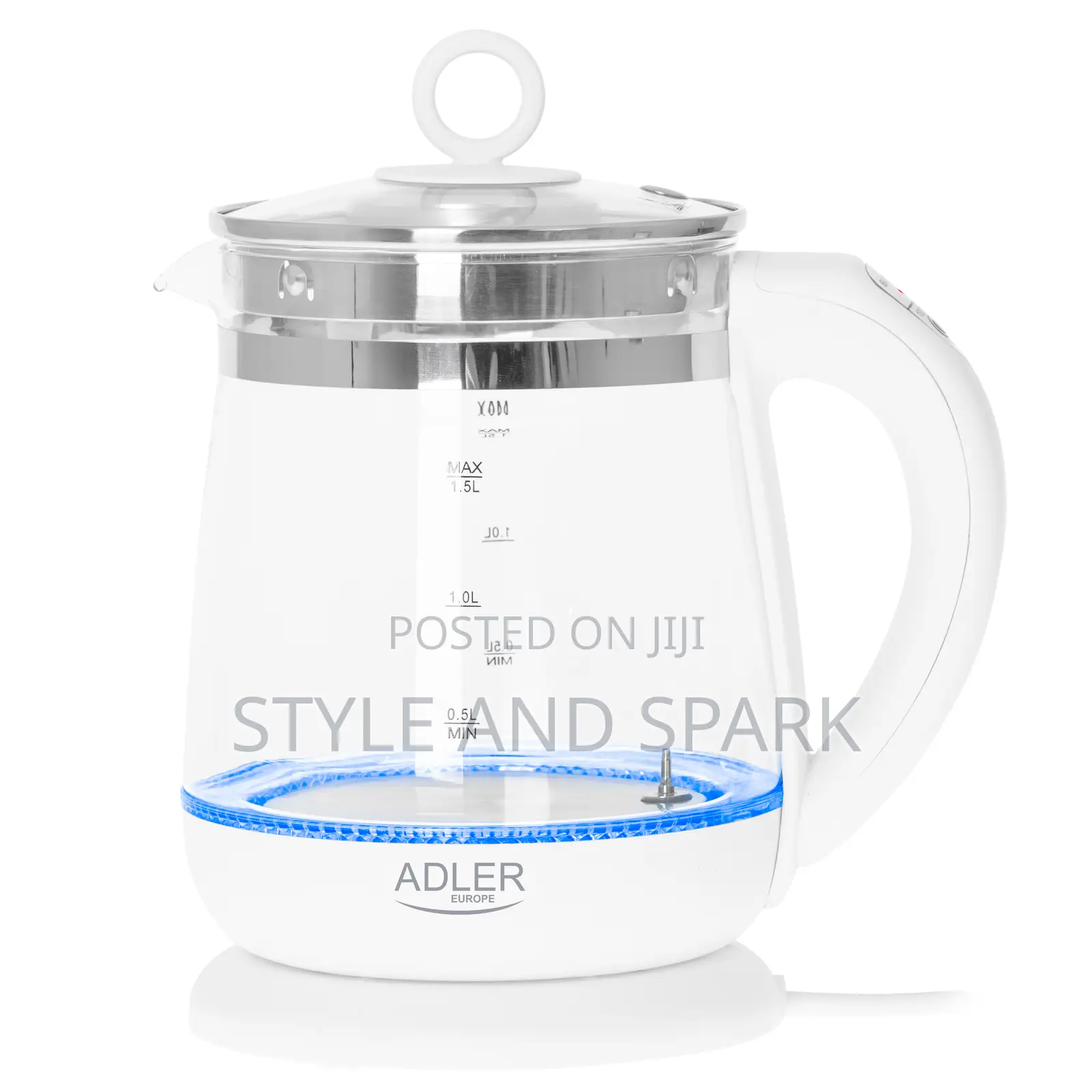 Adler White Kettle Glass 1.5l - With Temp. Control and Tea Infuser