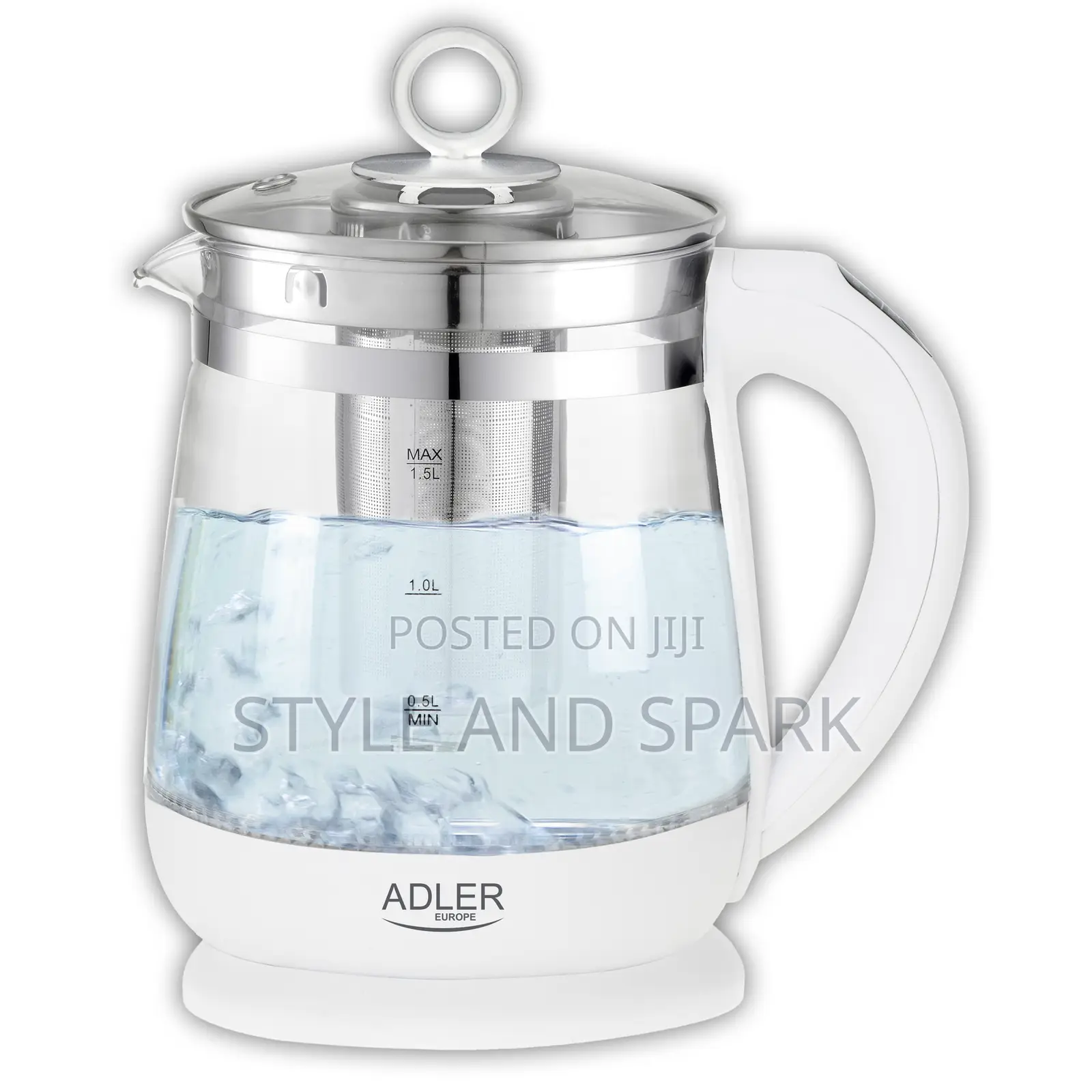 Adler White Kettle Glass 1.5l - With Temp. Control and Tea Infuser