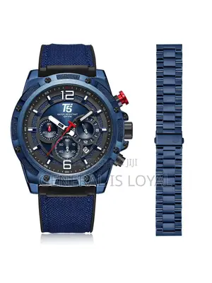T5 Men's Chronograph Blue Watch Set With Two Interchangeable Straps.