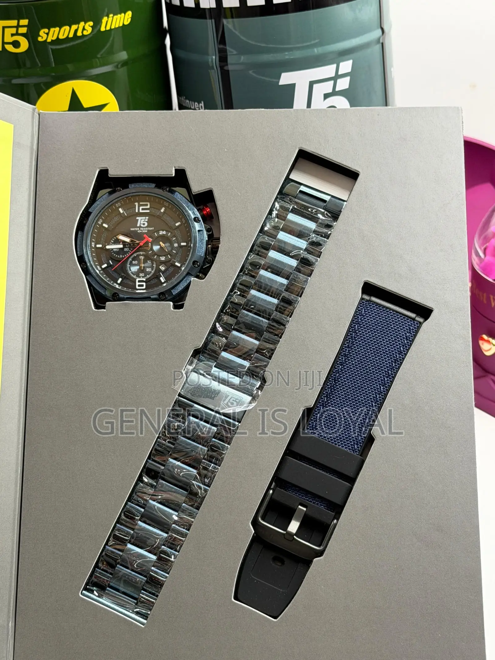 T5 Men's Chronograph Blue Watch Set With Two Interchangeable Straps.