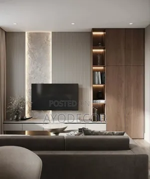 Tv Wall Design Fluted WPC Panel, Pustone for Modern Living Room Design