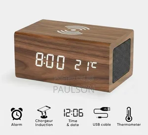 Table Top Clock With Wireless Charging And Bluetooth Speaker