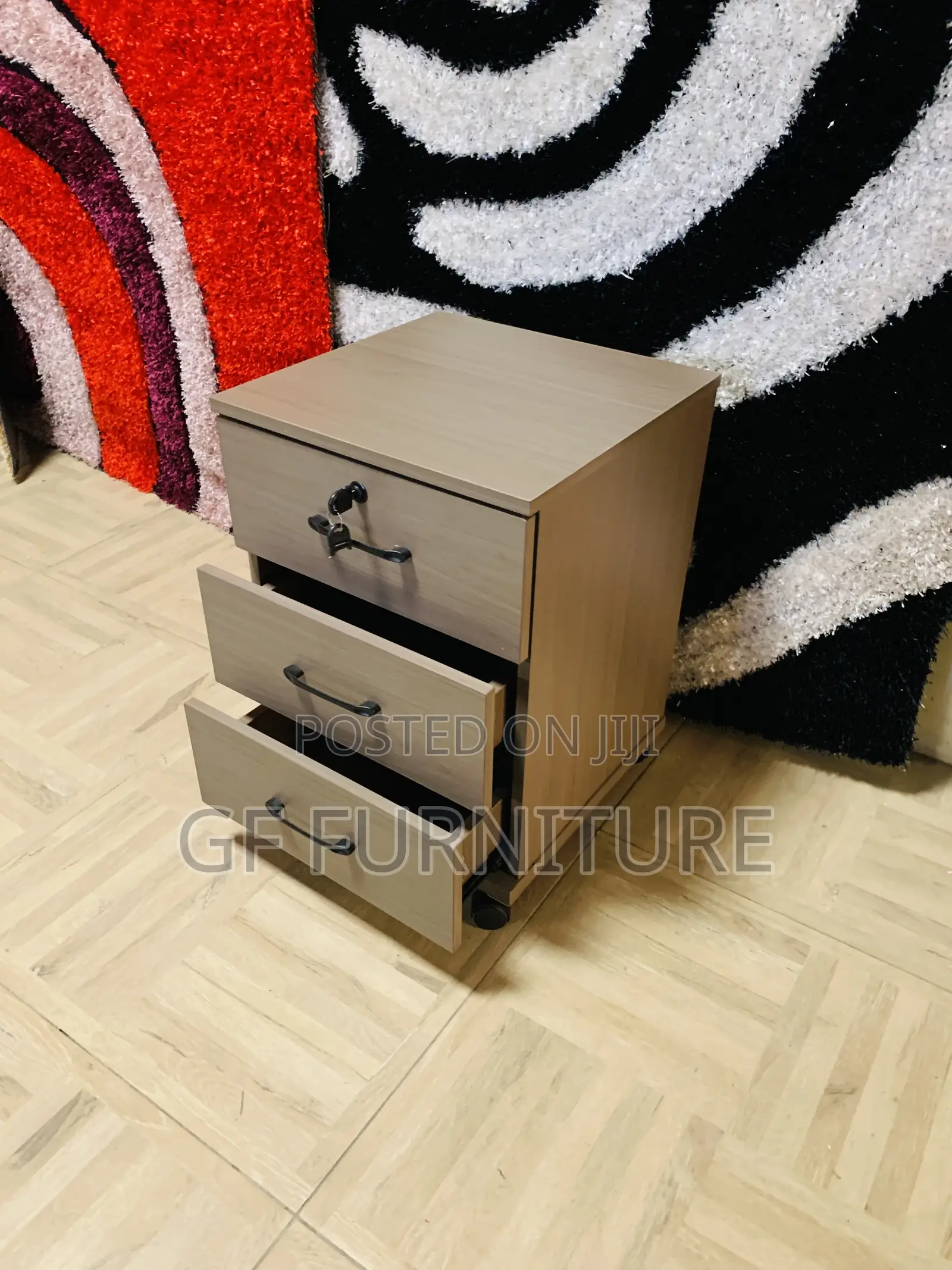 3-Drawer Mobile Wood Filing Cabinet With Lock