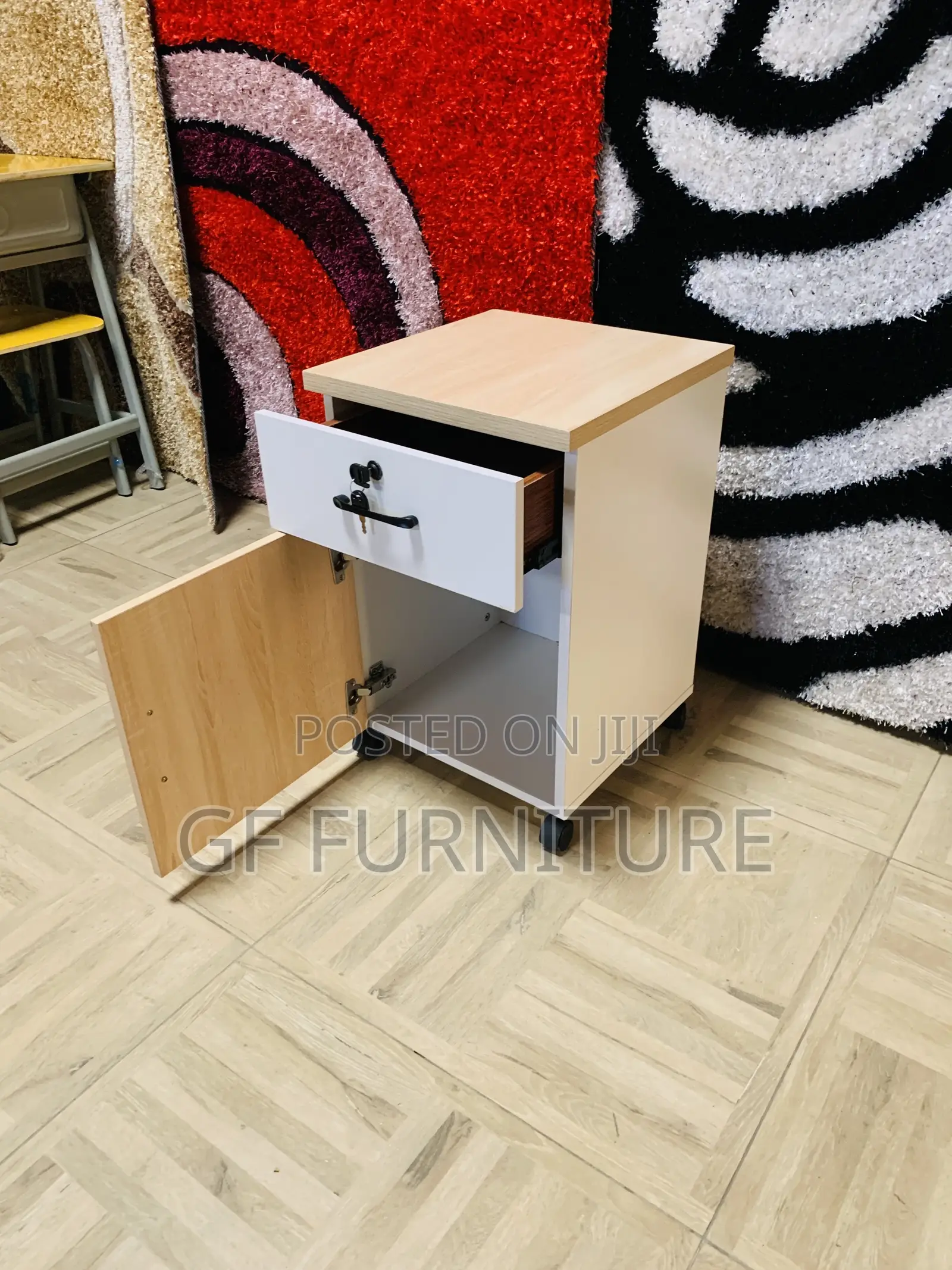 3-Drawer Mobile Wood Filing Cabinet With Lock