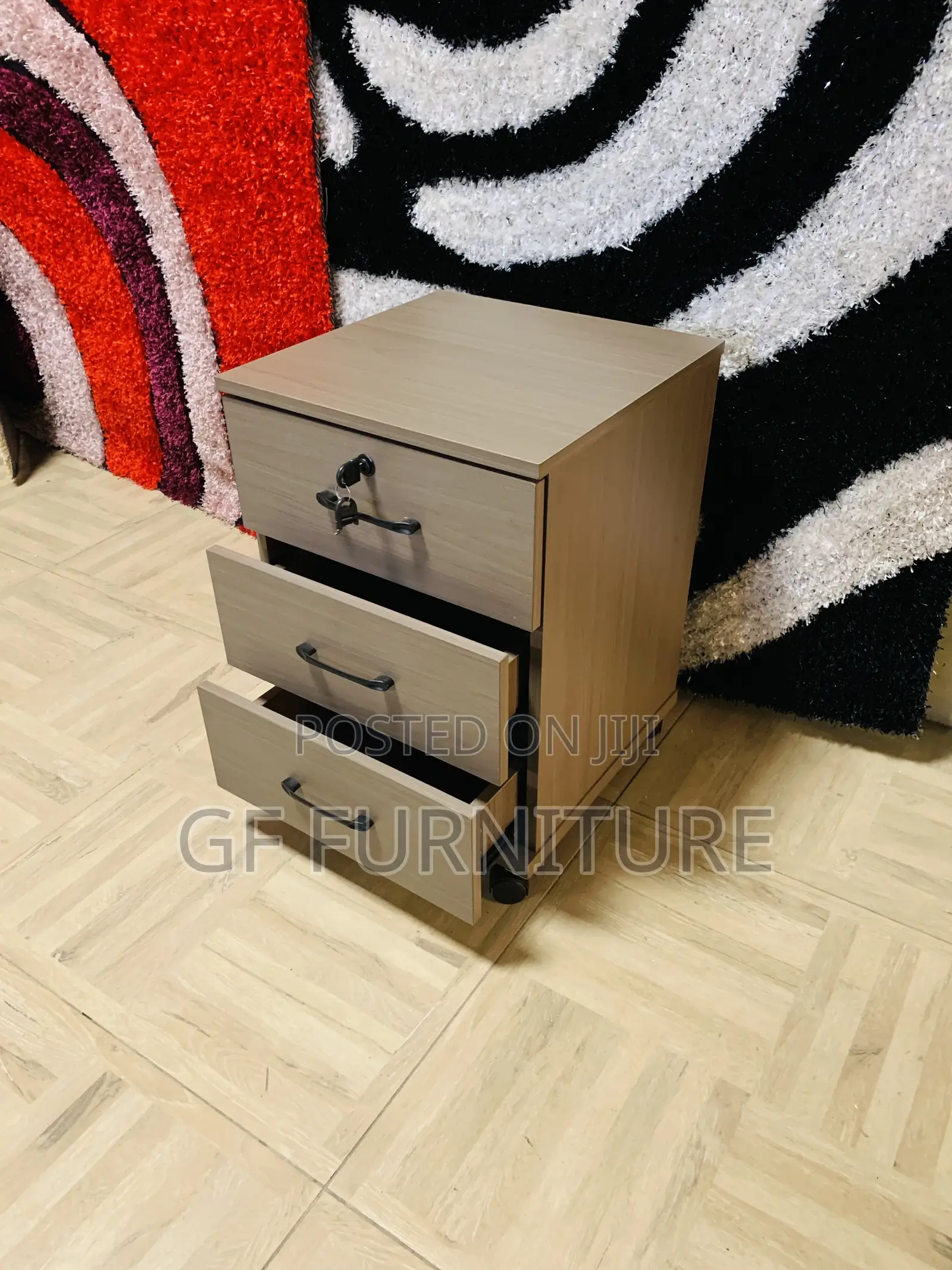 3-Drawer Mobile Wood Filing Cabinet With Lock