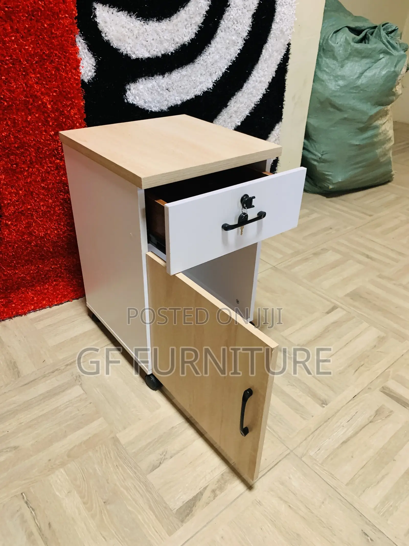 3-Drawer Mobile Wood Filing Cabinet With Lock