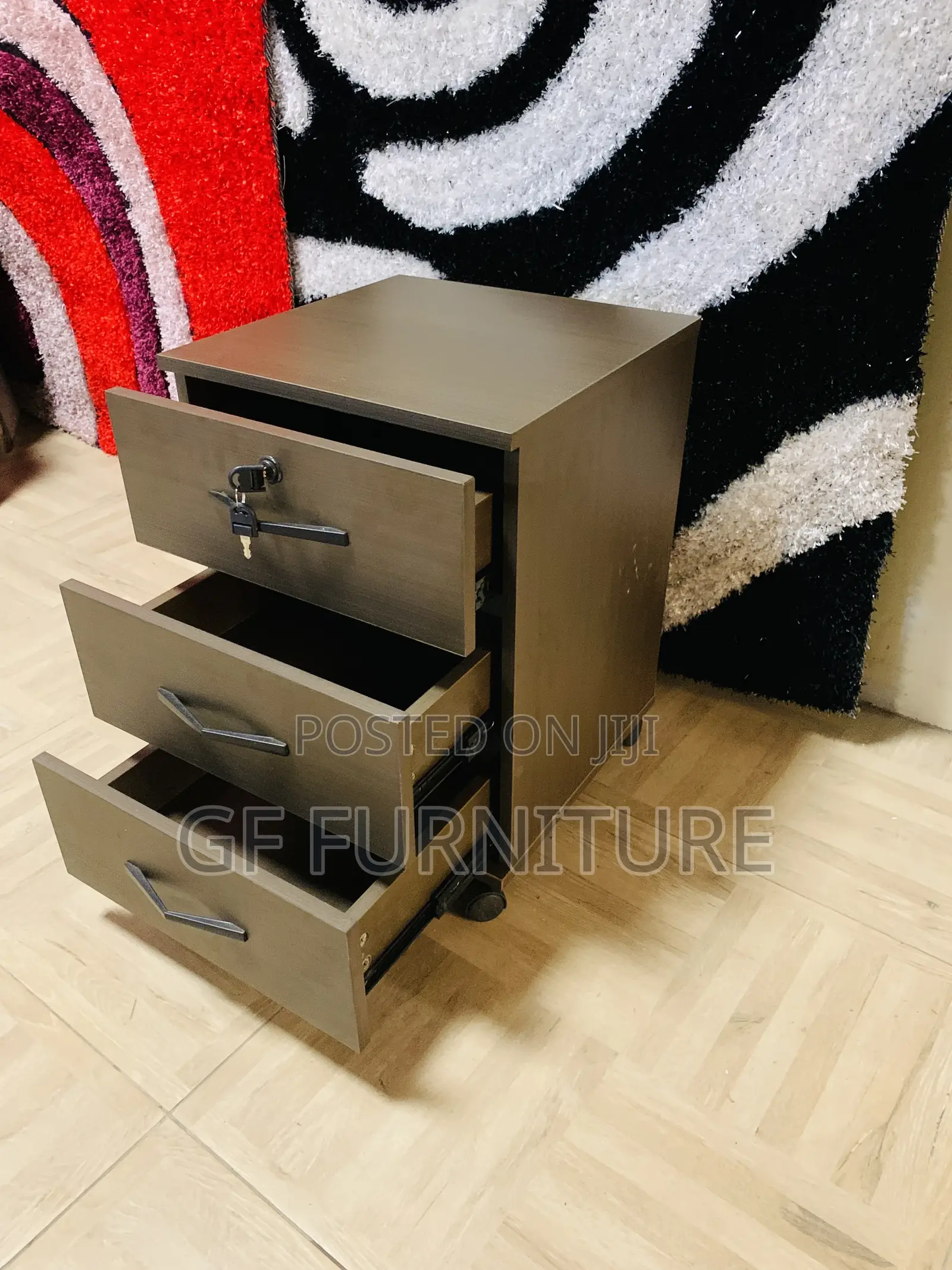 3-Drawer Mobile Wood Filing Cabinet With Lock