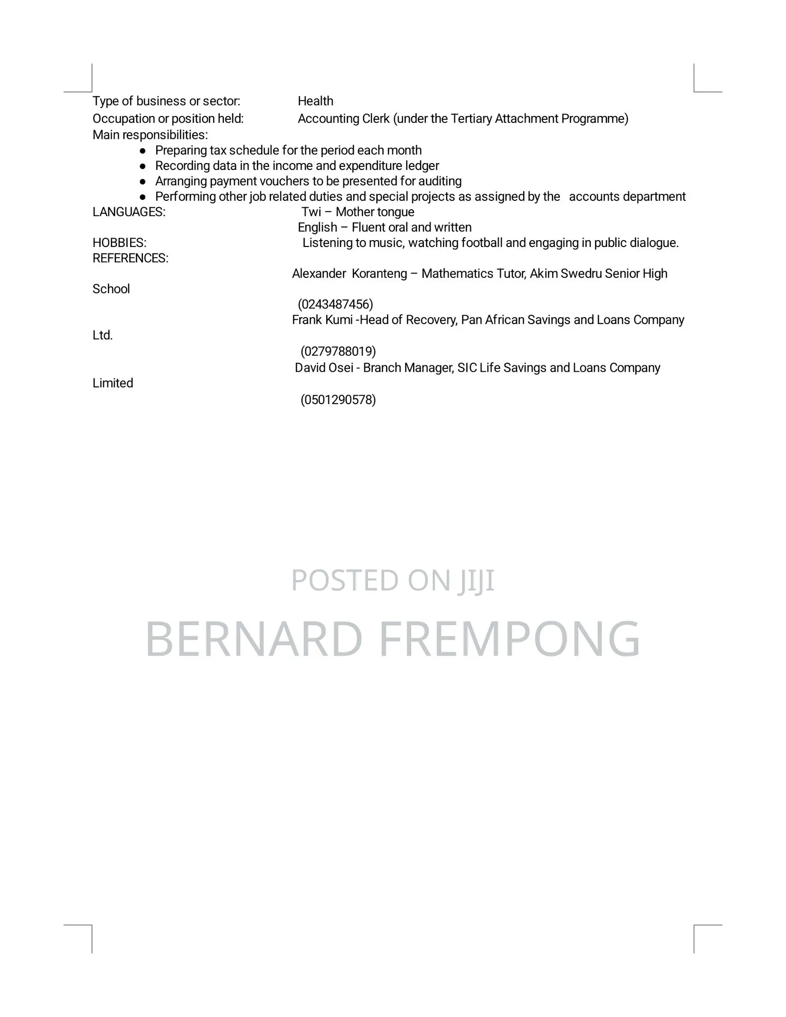 Housekeeping Cleaning CV