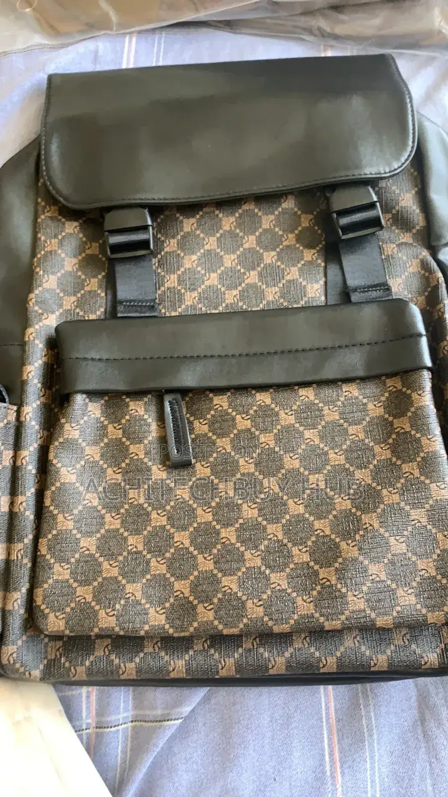 Men’S Faux Leather Flap-top Backpack (Monogram Design)