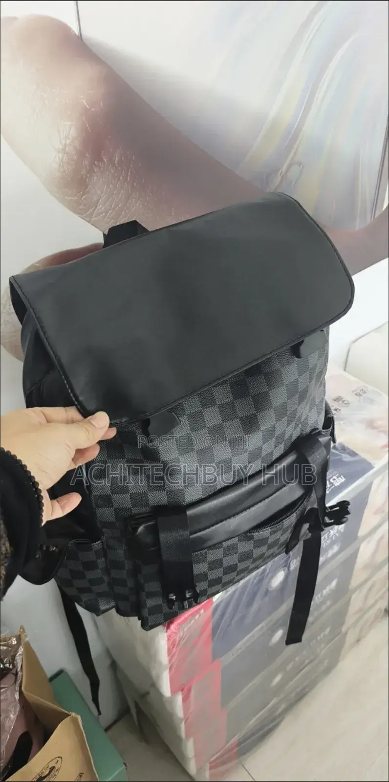 Men’S Faux Leather Flap-top Backpack (Monogram Design)