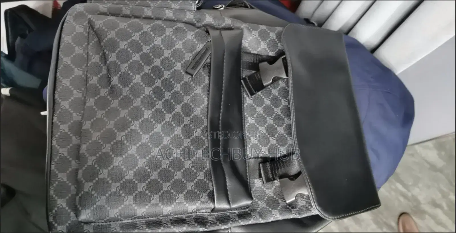 Men’S Faux Leather Flap-top Backpack (Monogram Design)