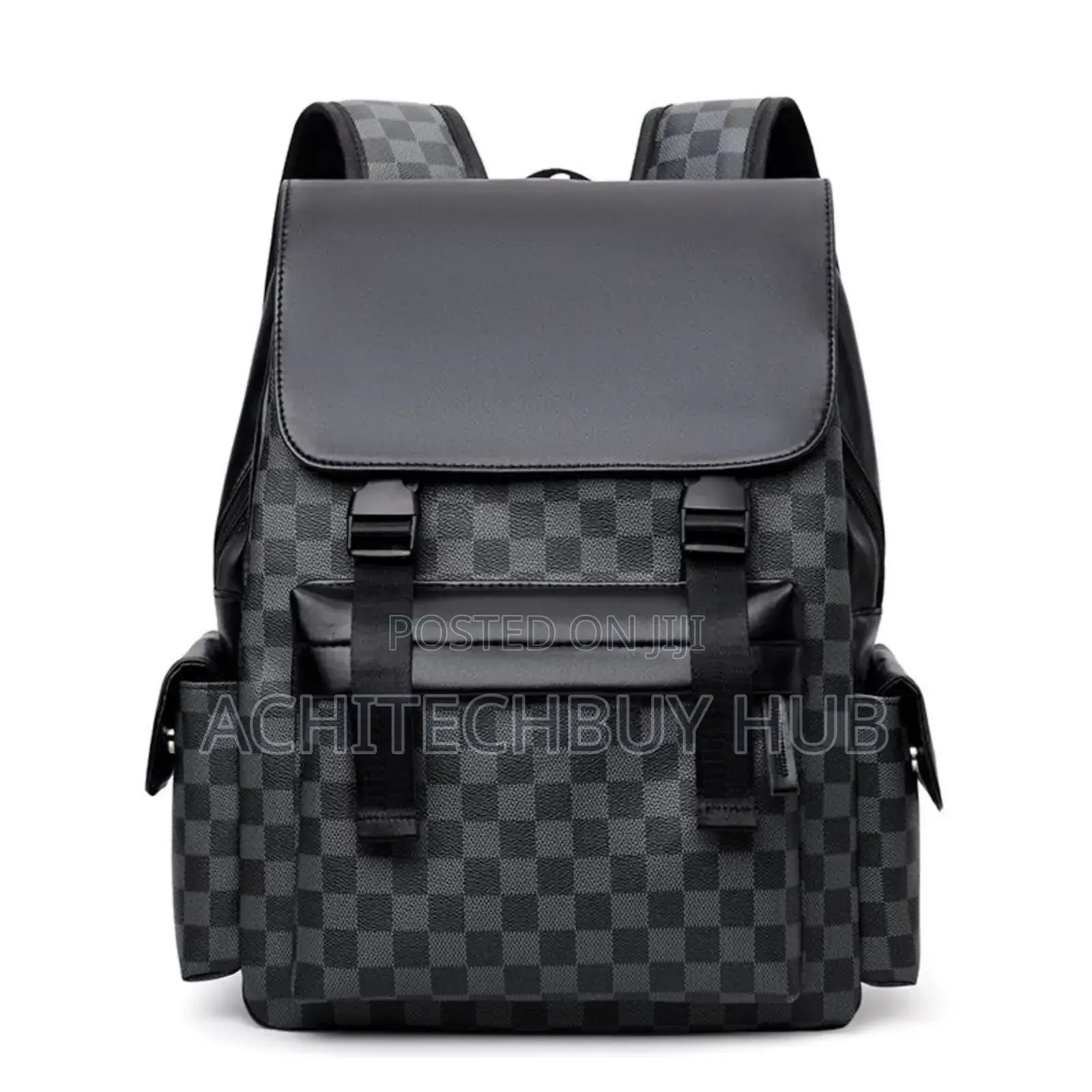 Men’S Faux Leather Flap-top Backpack (Monogram Design)