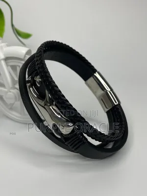 Black Multi-Layer Braided Leather Bracelet.