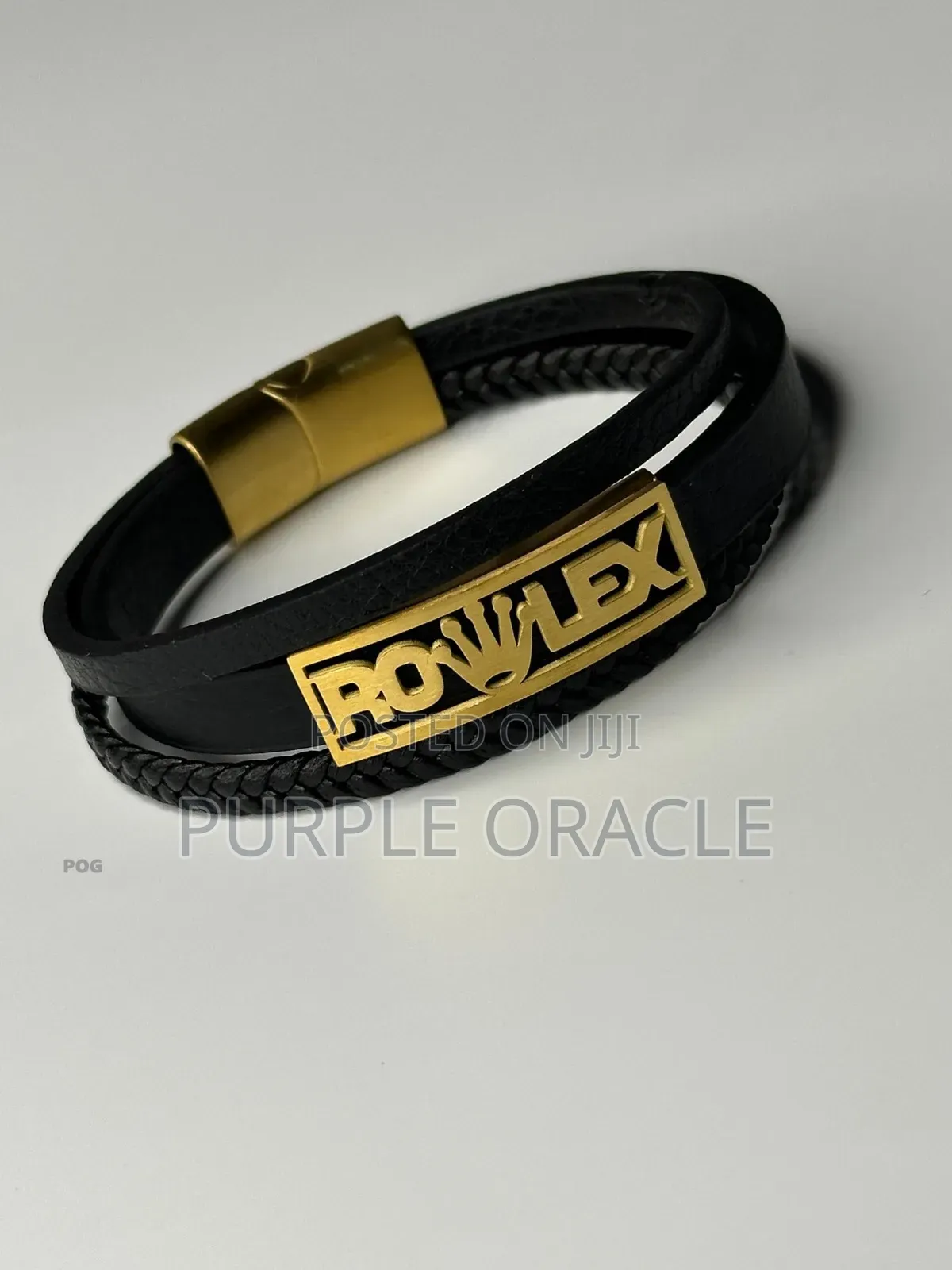 Men's Black Genuine Leather Bracelet.