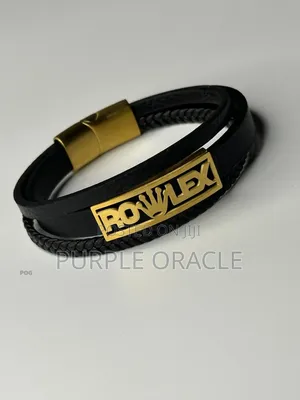 Men's Black Genuine Leather Bracelet.