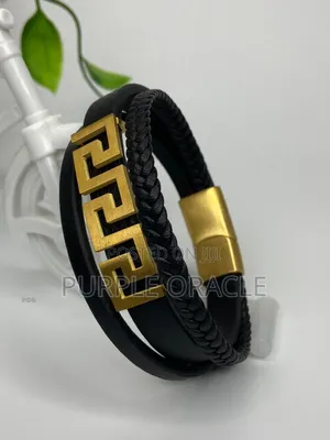 Men's Black Genuine Leather Bracelet.