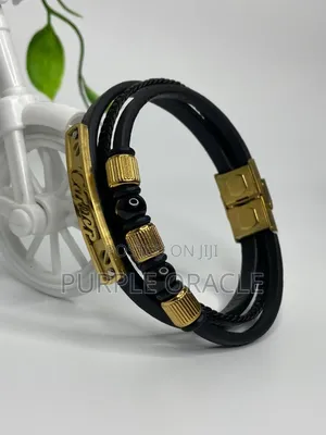 Men's Black Genuine Leather Bracelet.