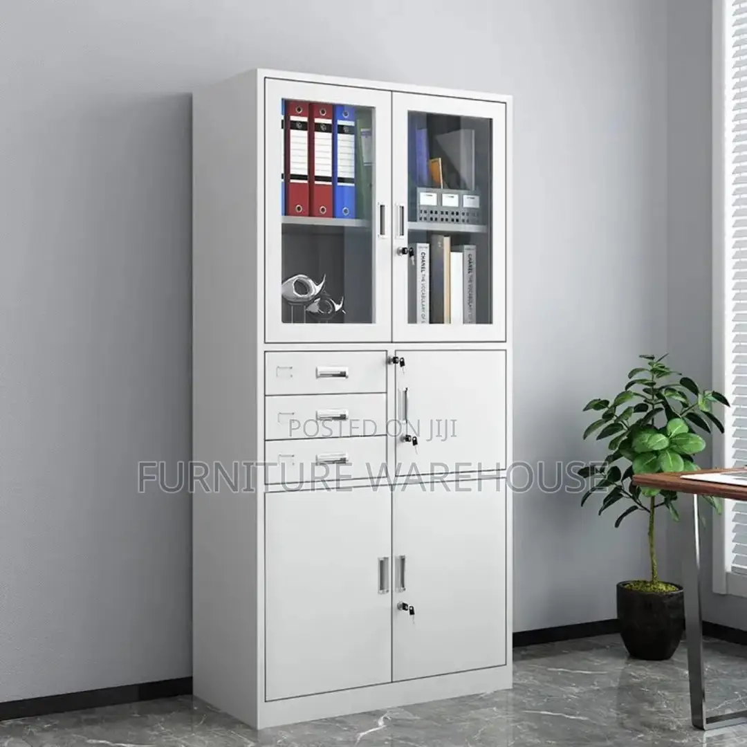 Modern White Steel Filing Cabinet With Safe And Adjustable Shelves