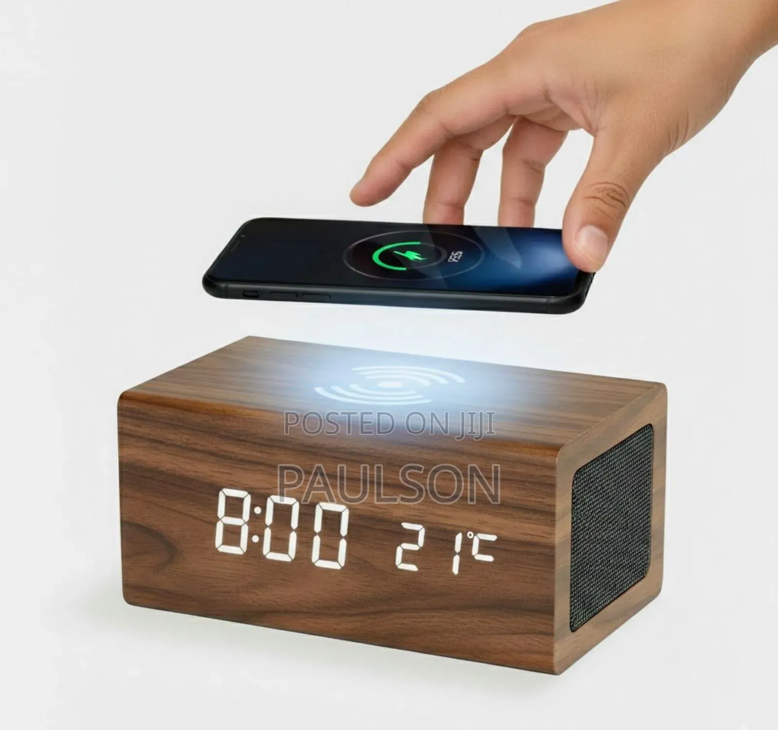 Table Top Clock With Wireless Charging And Bluetooth Speaker